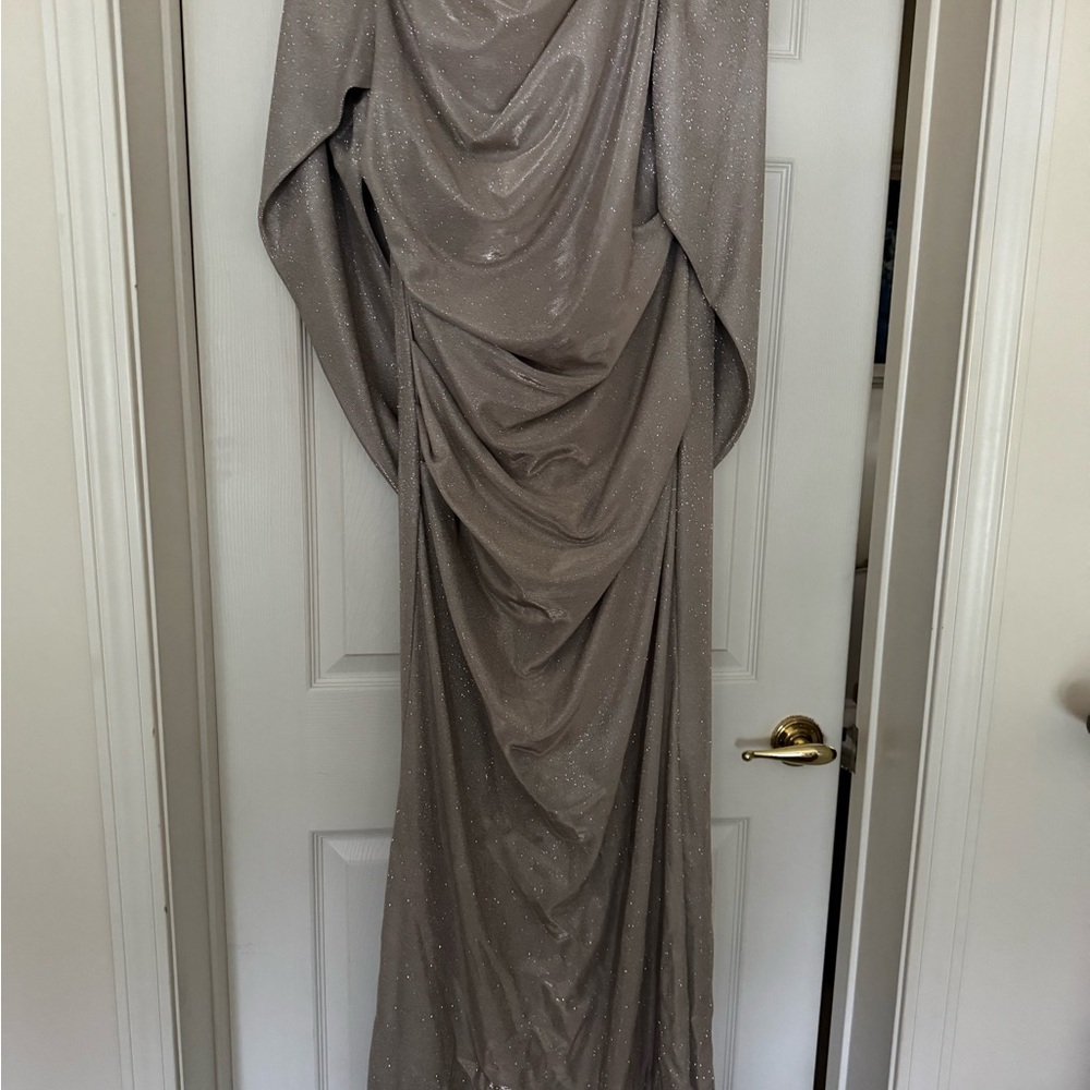 Sparkle Draped Evening Dress in champagne
